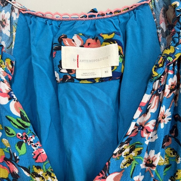 Anthropologie Robin Blue and Green Tiered Floral Mini Dress, size XS - Picture 5 of 8